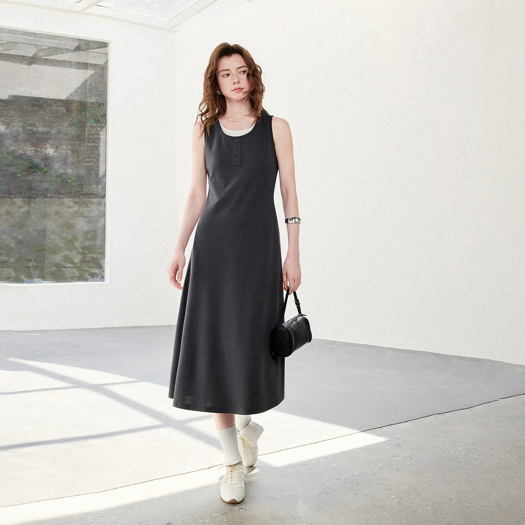 Layered-Look Sleeveless Midi Dress