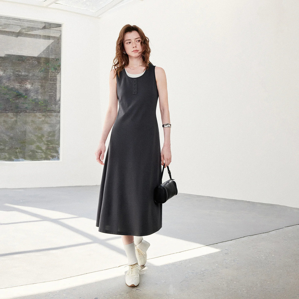 Layered-Look Sleeveless Midi Dress