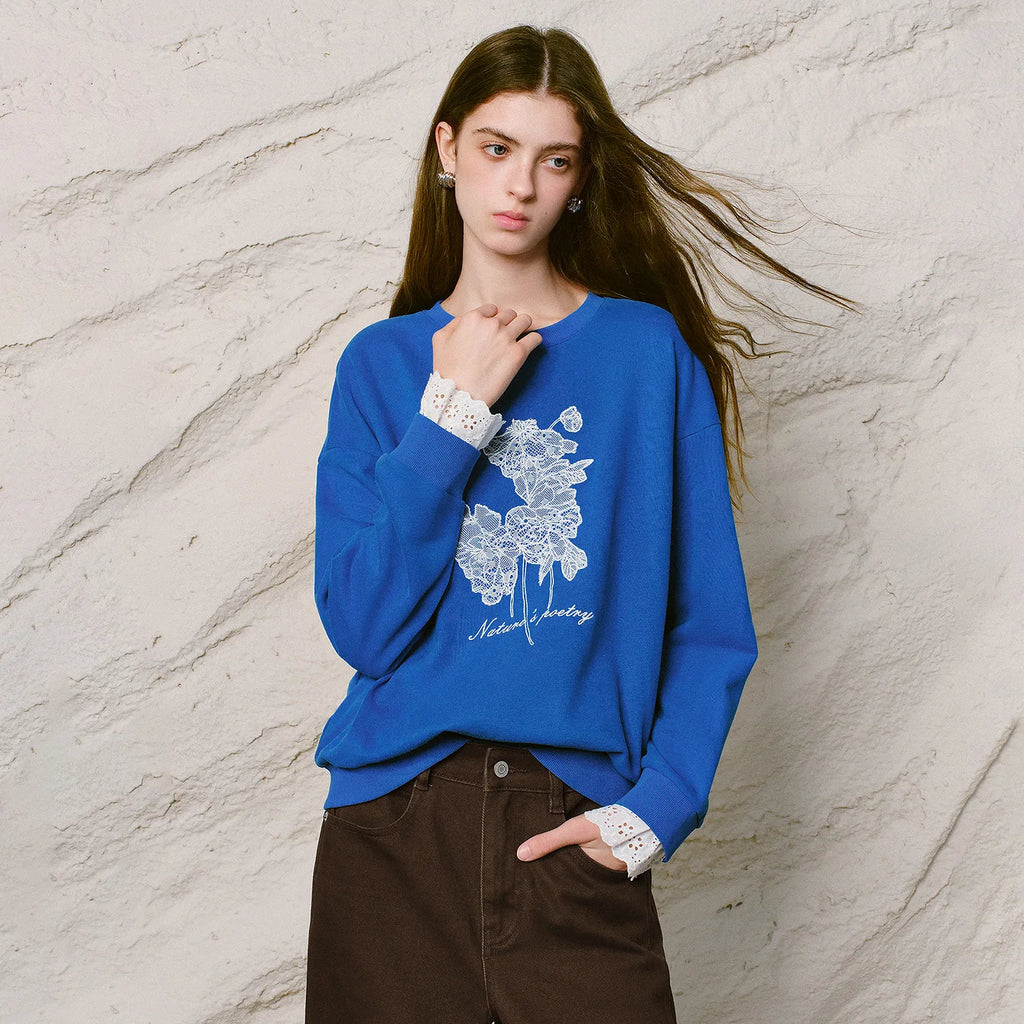 Floral-Motif Crewneck Sweatshirt