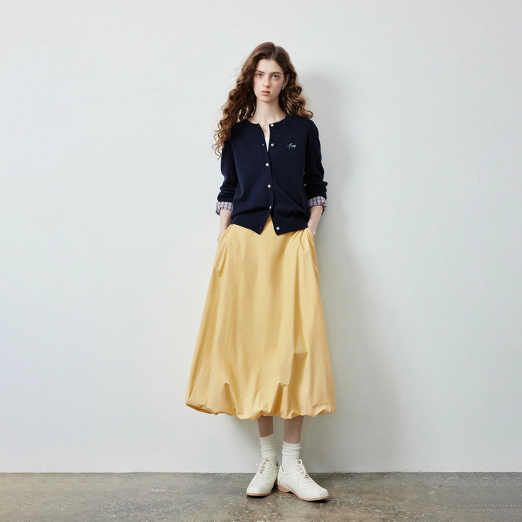 Gathered Bubble-Hem Midi Skirt