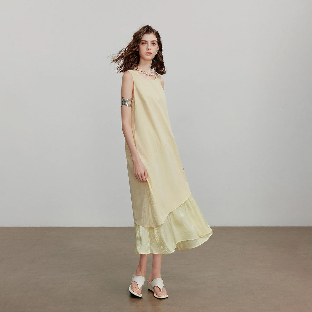 Layered-Look Ruffle-Hem Midi Dress