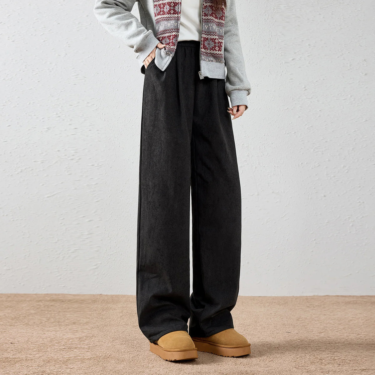 Elastic-Waist Straight-Leg Pants