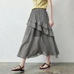 Gingham Tiered-Ruffle Midi Skirt