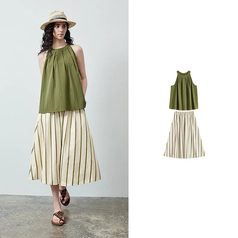 Halter Top and Striped Skirt Set