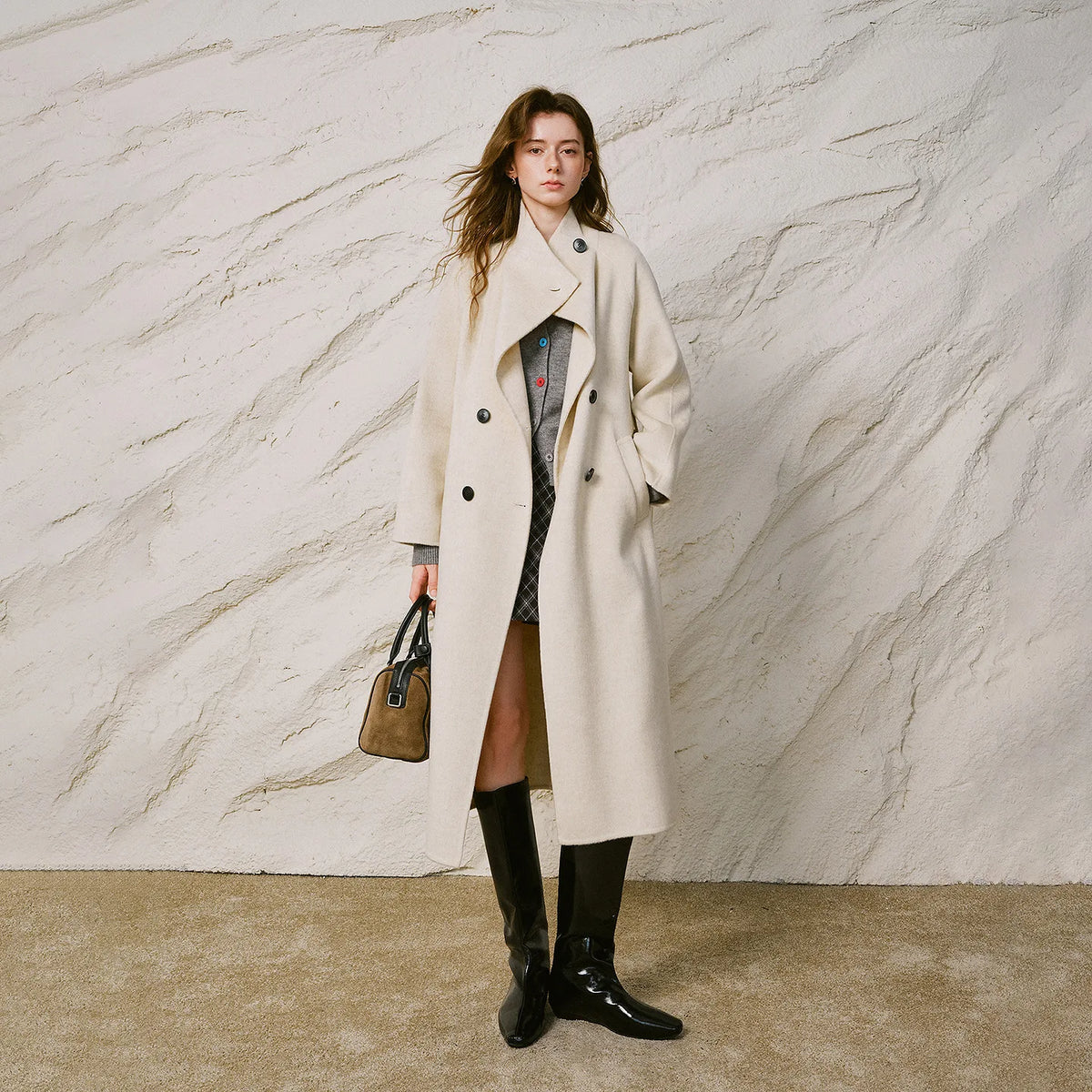 Double-Breasted Belted Long Coat