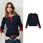 Contrast-Trim Heart-Detail Henley