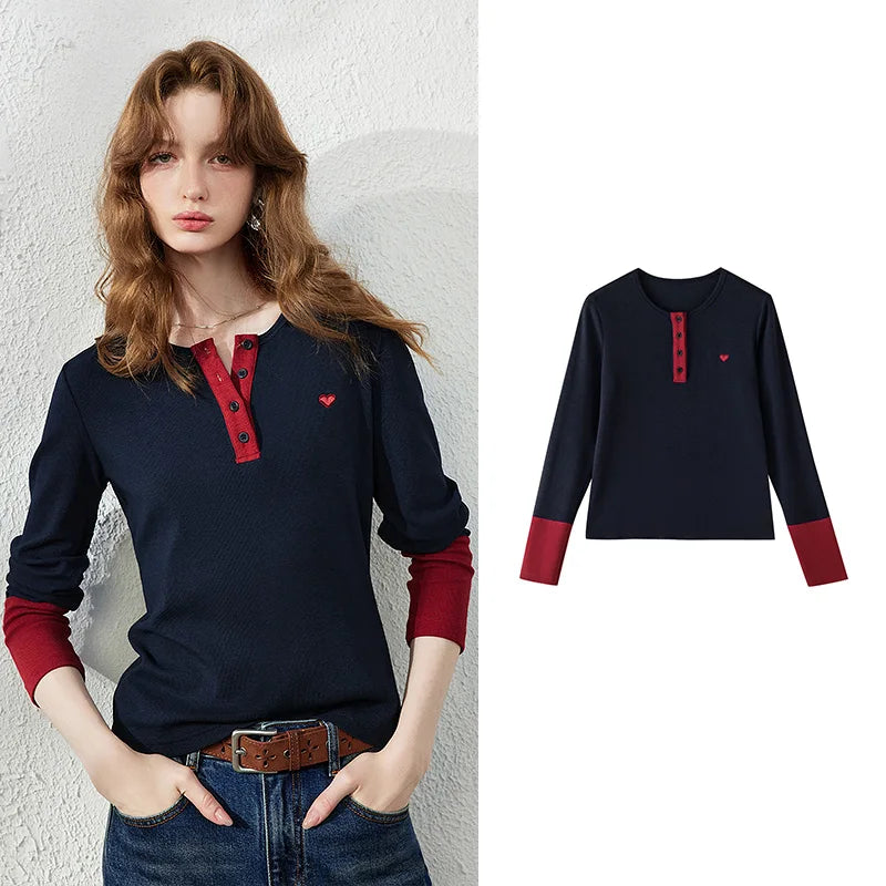 Contrast-Trim Heart-Detail Henley