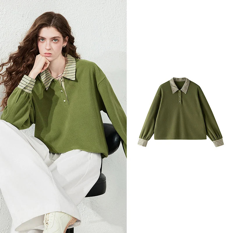 Layered-Look Striped-Collar Sweatshirt