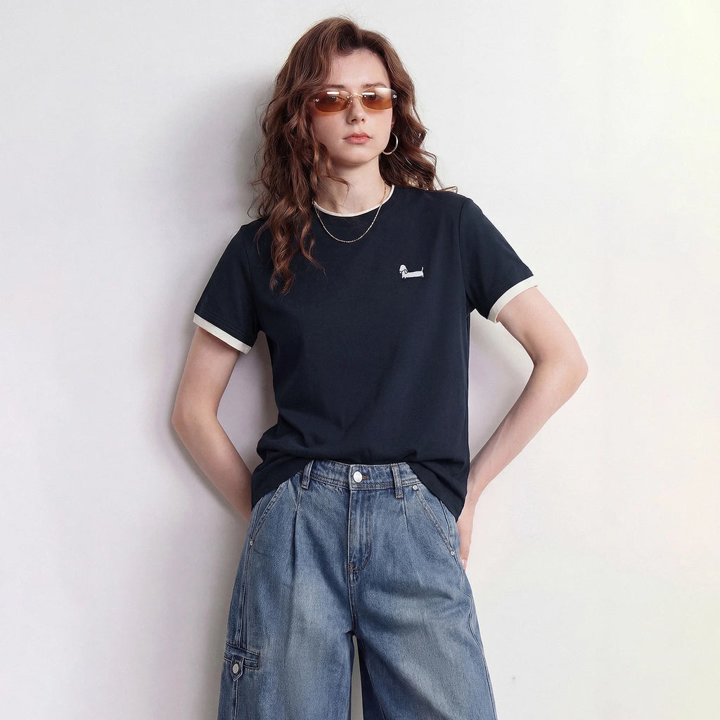 Contrast-Cuff Short-Sleeve Tee