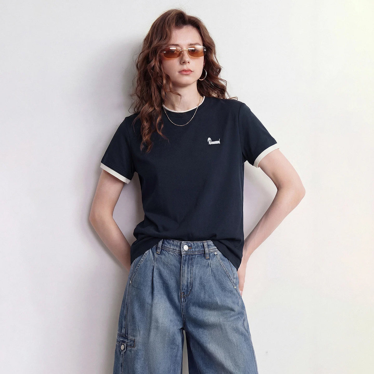 Contrast-Cuff Short-Sleeve Tee
