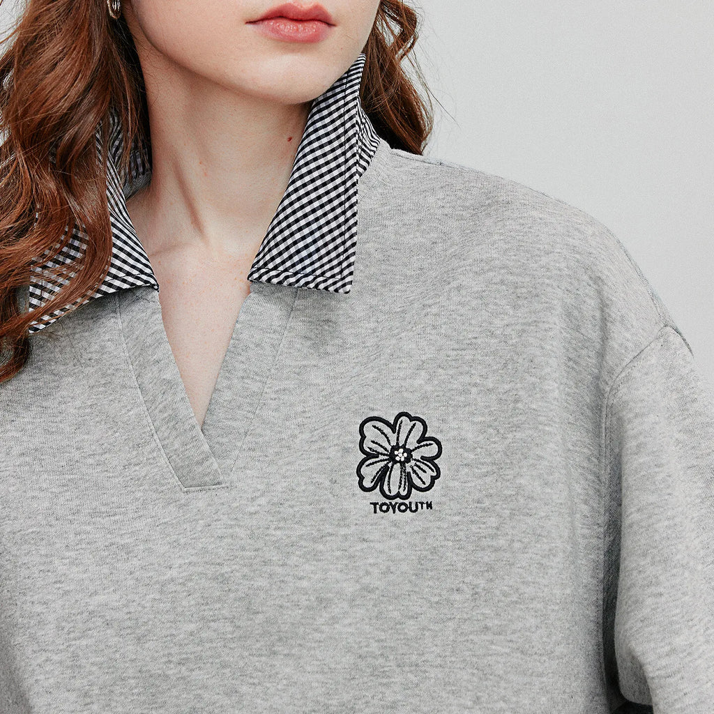 Contrast-Collar Layered-Look Sweatshirt