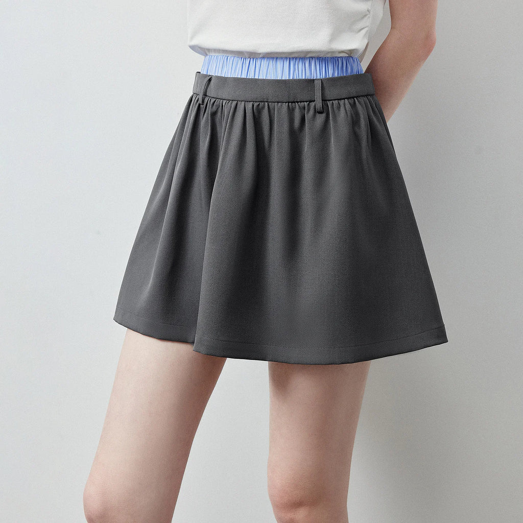 Layered-Waistband Flared Mini Skirt