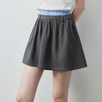 Layered-Waistband Flared Mini Skirt