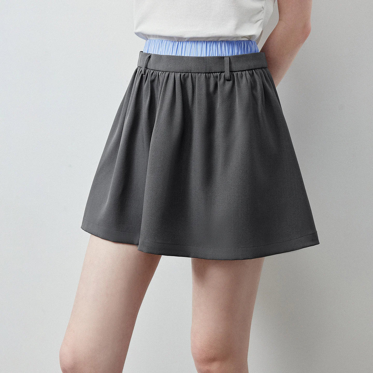 Layered-Waistband Flared Mini Skirt