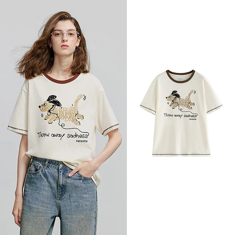 Dog-Graphic Contrast-Trim Tee