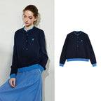 Contrast-Trim Henley Sweater