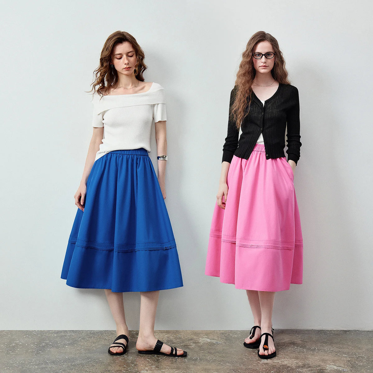 Tuck-Detail Midi Skirt
