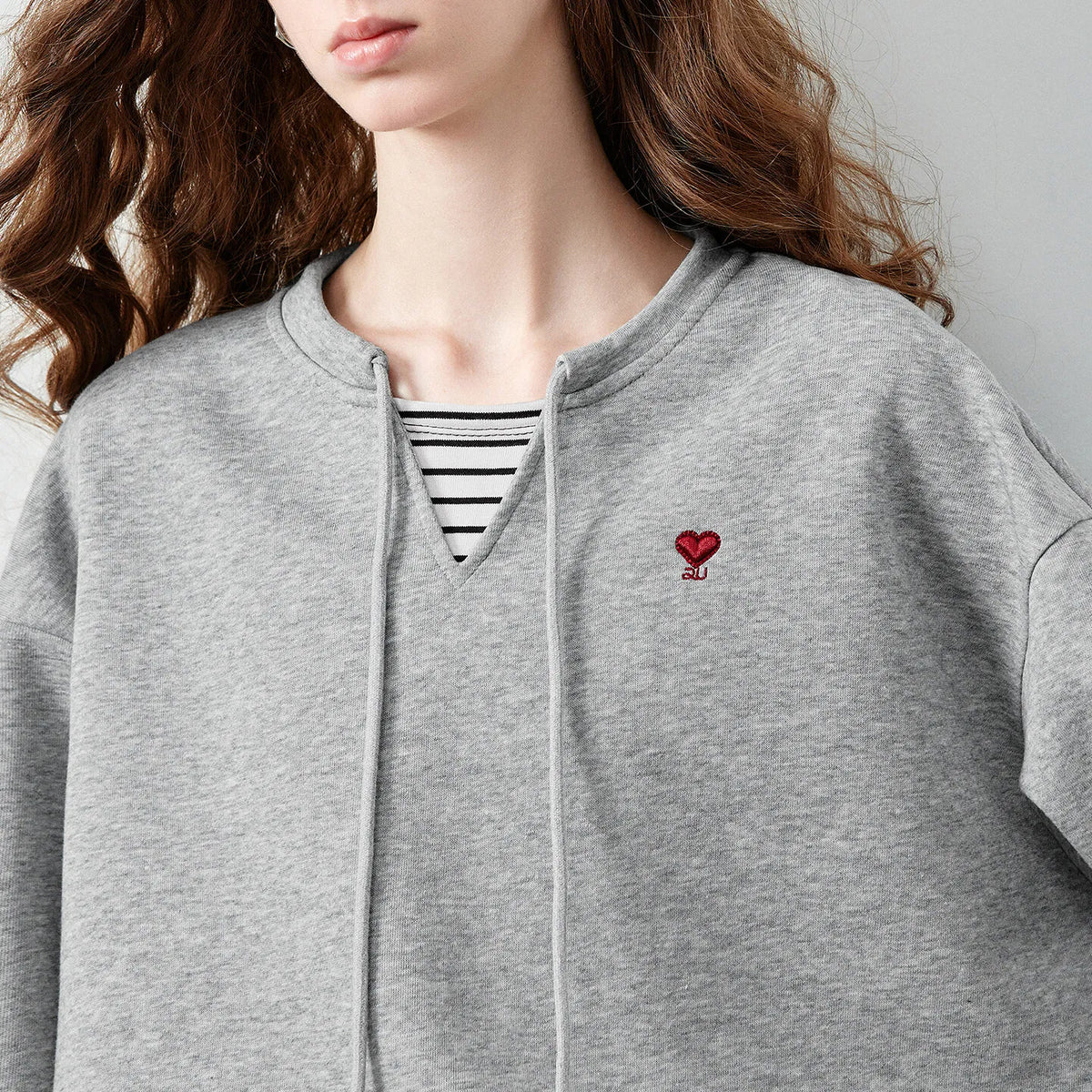 Layered-Look Tie-Neck Sweatshirt