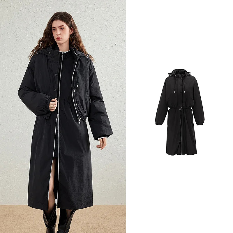 Hooded Zip-Front Longline Coat