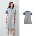 Contrast-Collar Polo Midi Dress