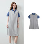 Contrast-Collar Polo Midi Dress