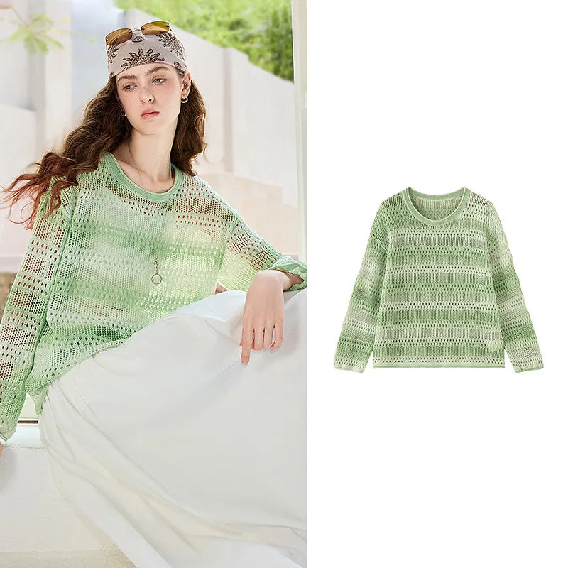 Striped Openwork Knit Top