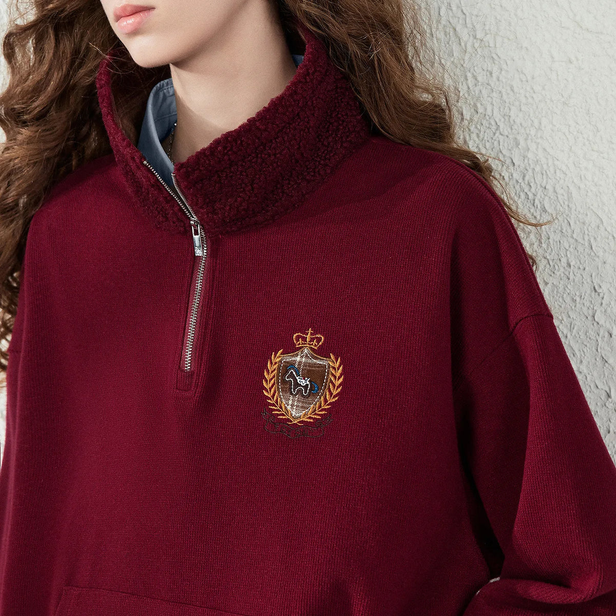 Plaid-Collar Half-Zip Sweatshirt