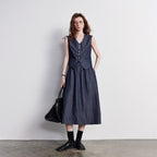 Button-Front Vest and Midi Skirt Set