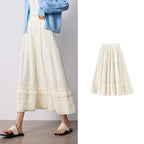 Lace-Trim A-Line Midi Skirt