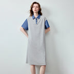 Contrast-Collar Polo Midi Dress