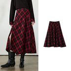 Asymmetric Plaid Midi Skirt