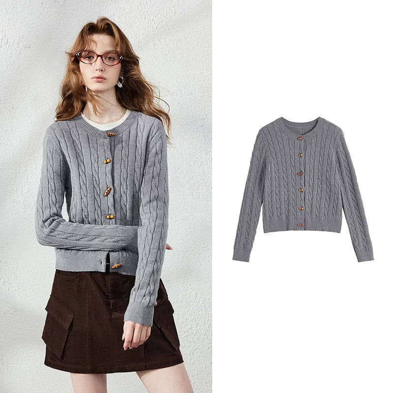 Cable-Knit Crewneck Cardigan
