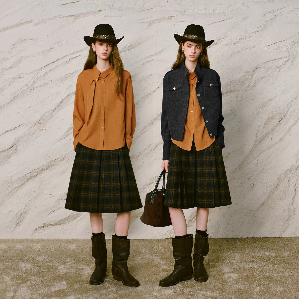 Rounded-Collar Long-Sleeve Blouse