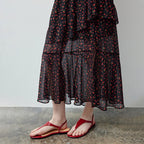 Floral Ruffle-Hem Midi Skirt