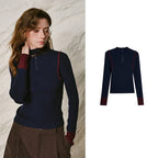 Contrast-Trim Ribbed Knit Henley
