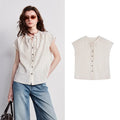 Tie-Neck Cap-Sleeve Blouse