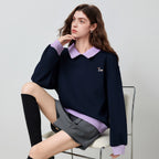 Contrast-Trim Collared Sweatshirt