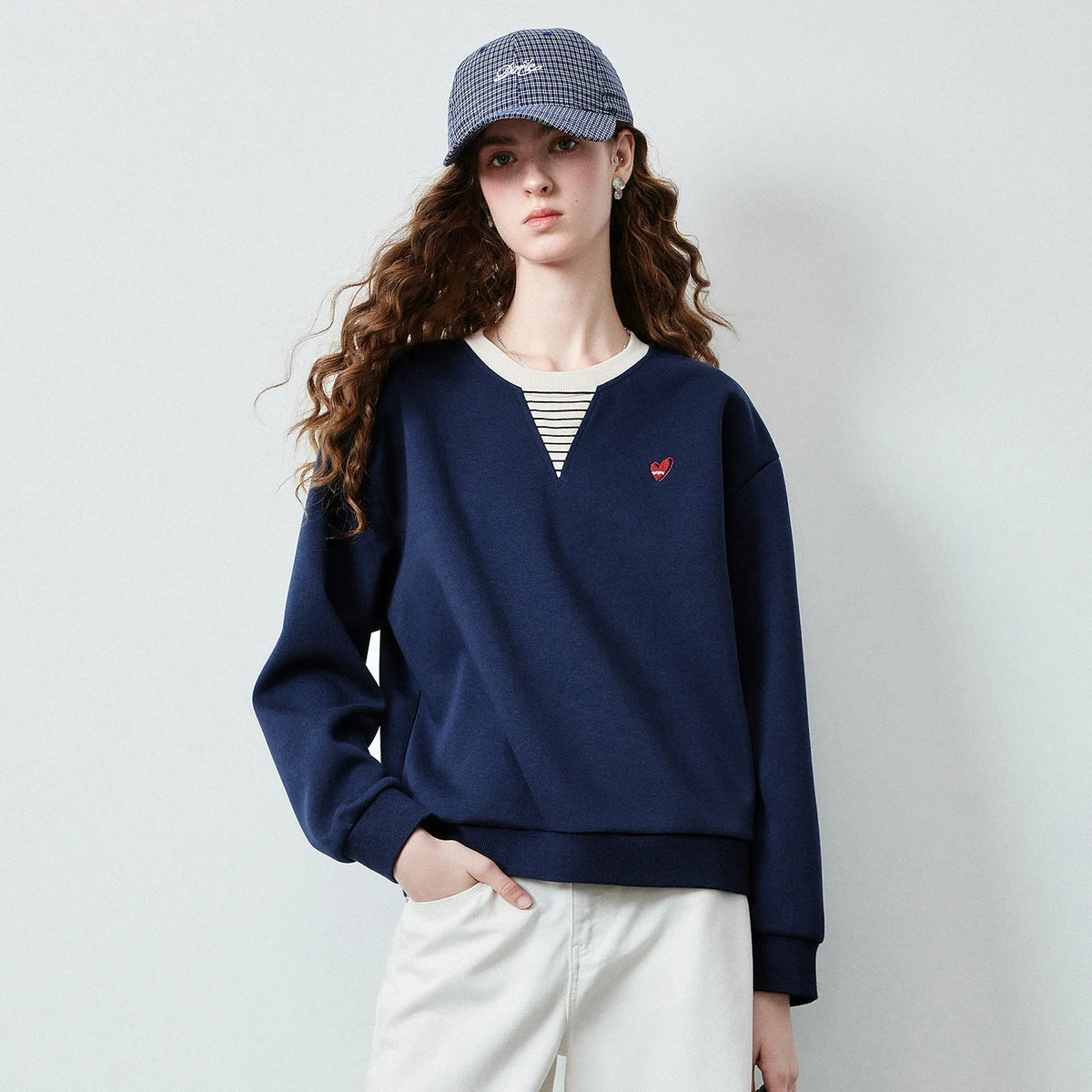 Layered-Look V-Neck Sweatshirt
