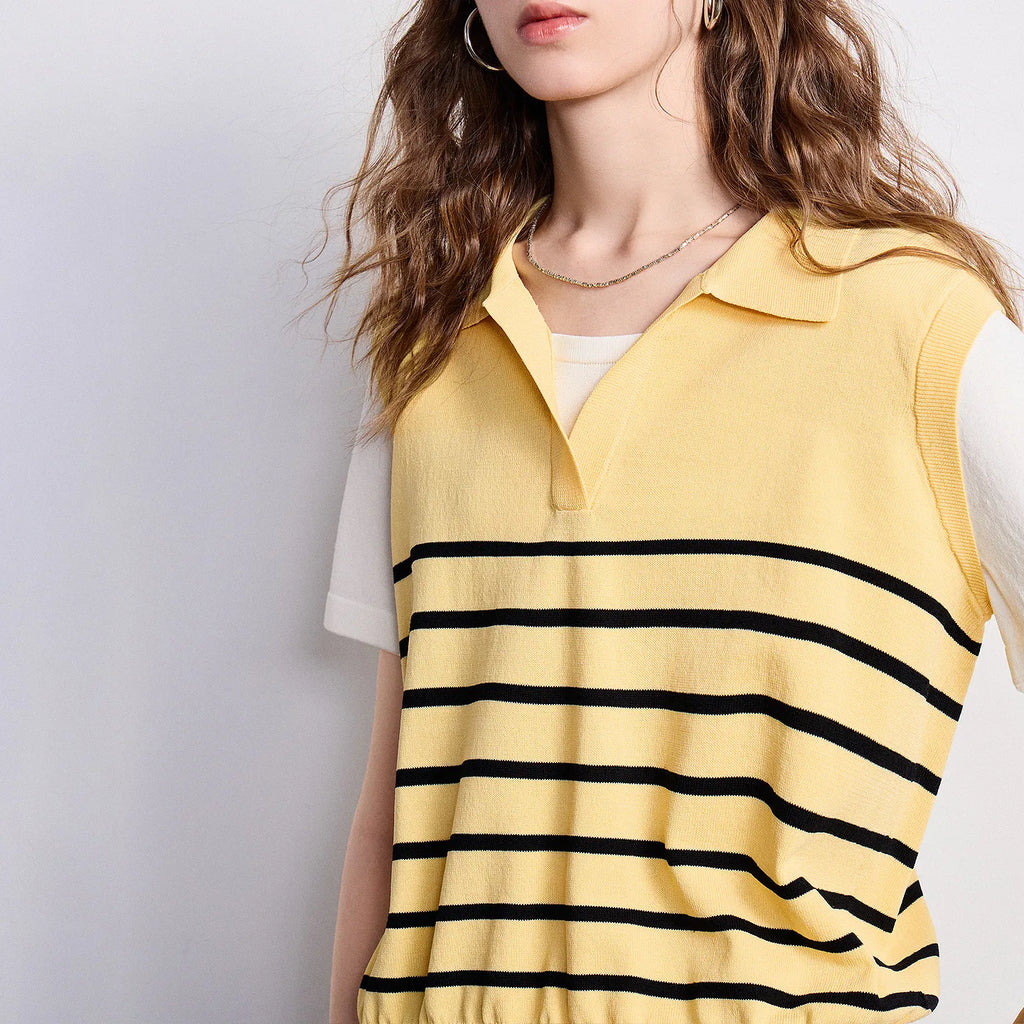 Layered-Look Striped Polo Top