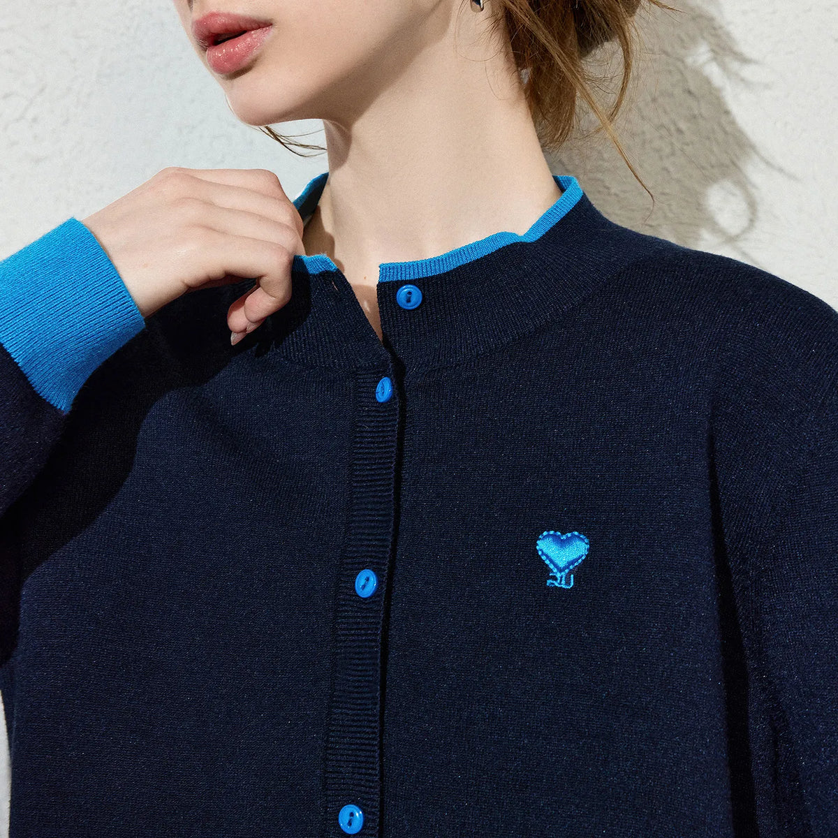 Contrast-Trim Henley Sweater