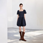 Plaid Puff-Sleeve Mini Dress