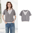 Layered-Look Short-Sleeve Knit Top