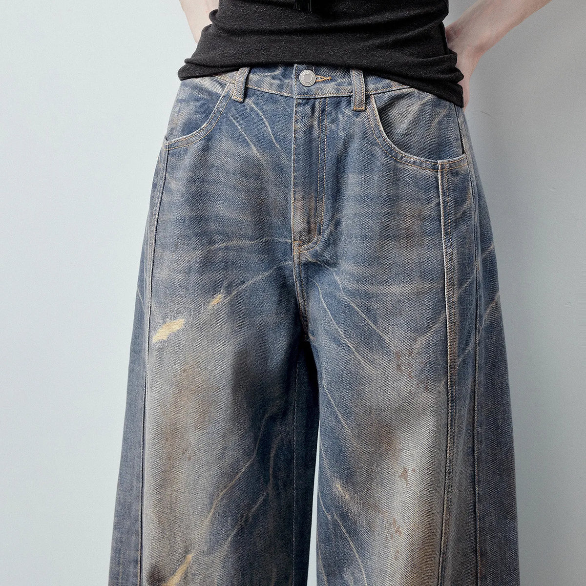 Faded Barrel-Leg Jeans