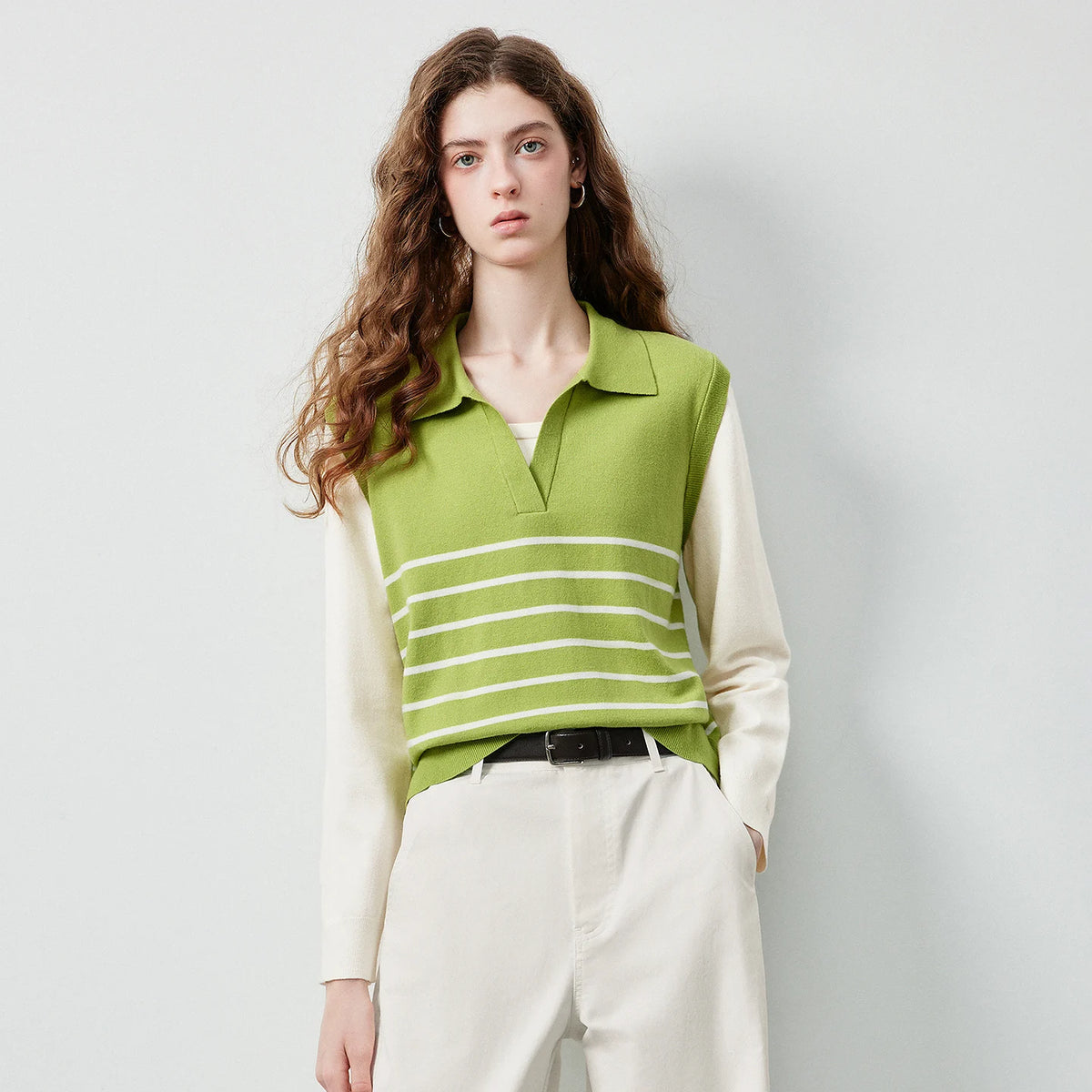 Striped Layered-Look Knit Polo