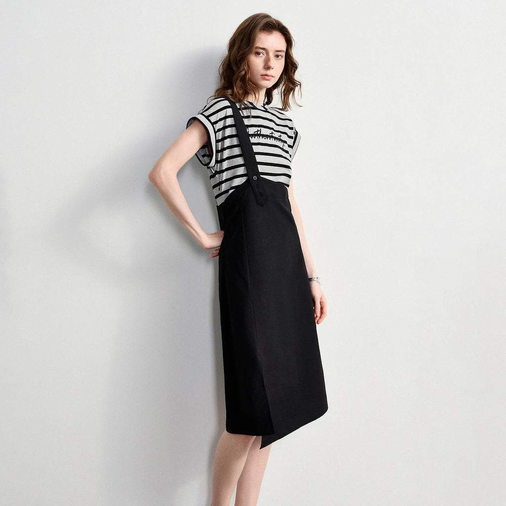 Layered-Look Striped Midi Dress