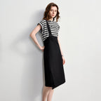 Layered-Look Striped Midi Dress