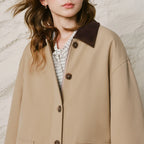 Contrast-Collar Patch-Pocket Coat