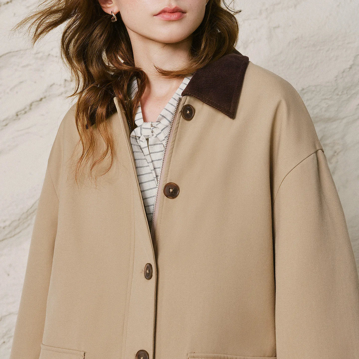 Contrast-Collar Patch-Pocket Coat