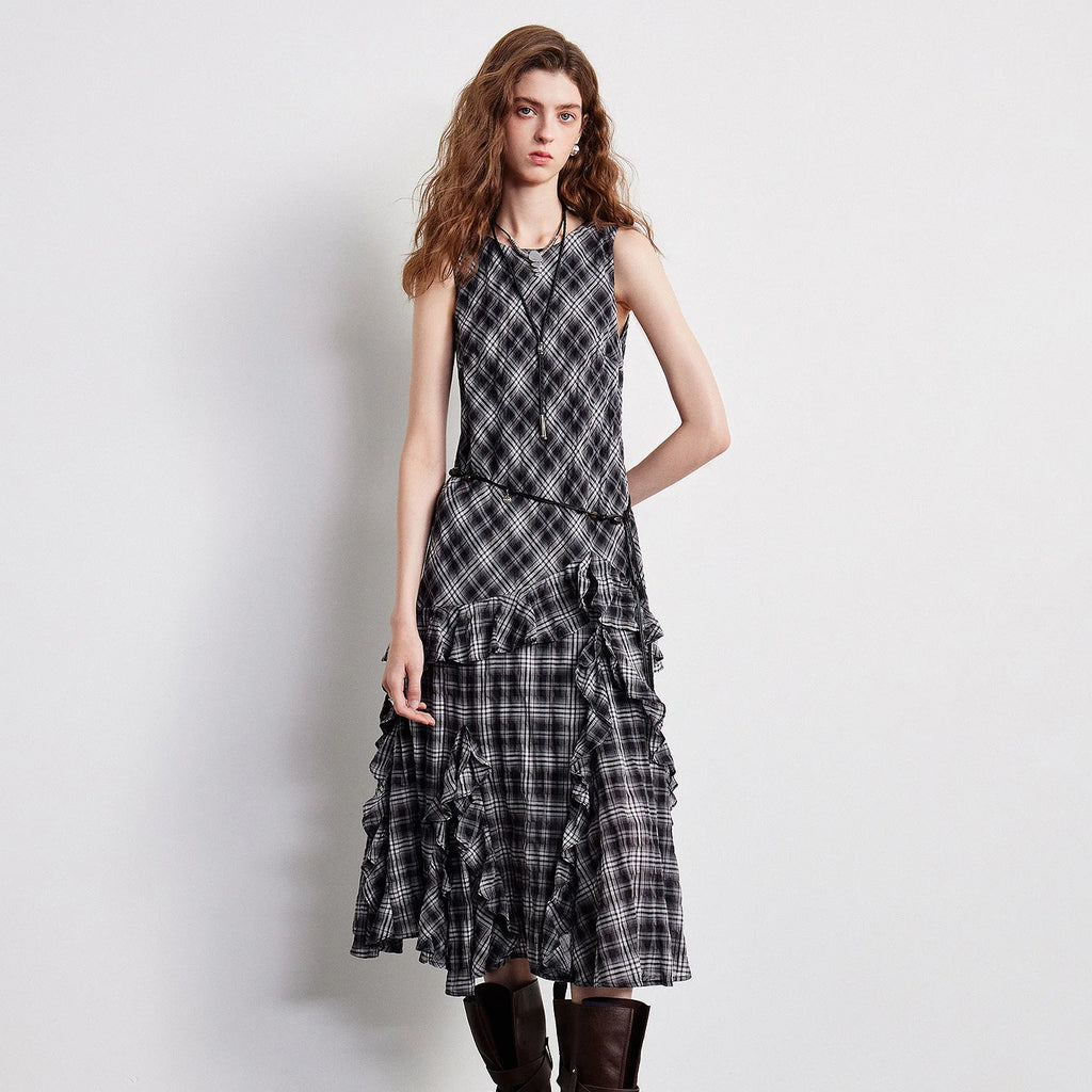 Plaid Ruffled Midi Dress