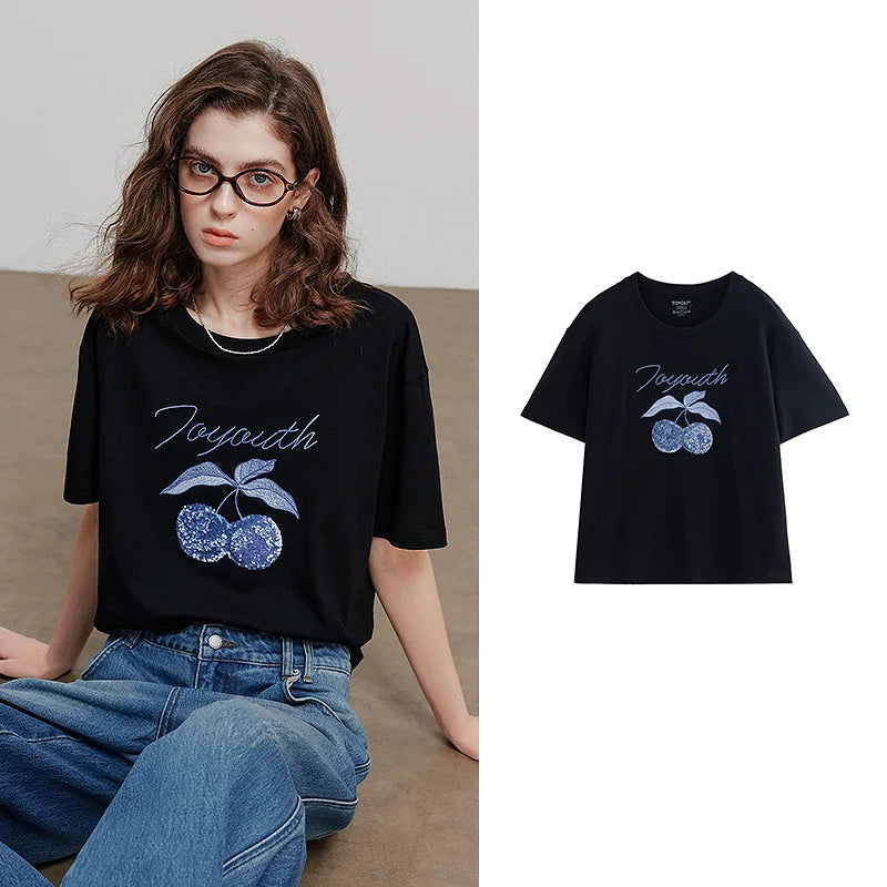 Cherry-Motif Crewneck Tee